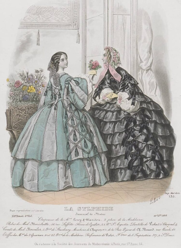 1858 suknia z kokardkami