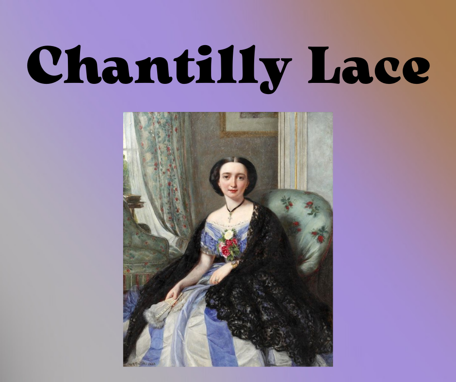 Obraz z siedzącą kobietą i chustą z koronki Chantilly