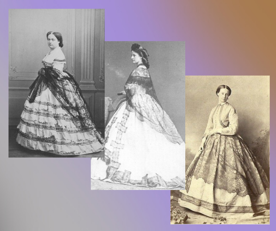 Zdjęcia kobiet noszących szale/ chusty z Chantilly