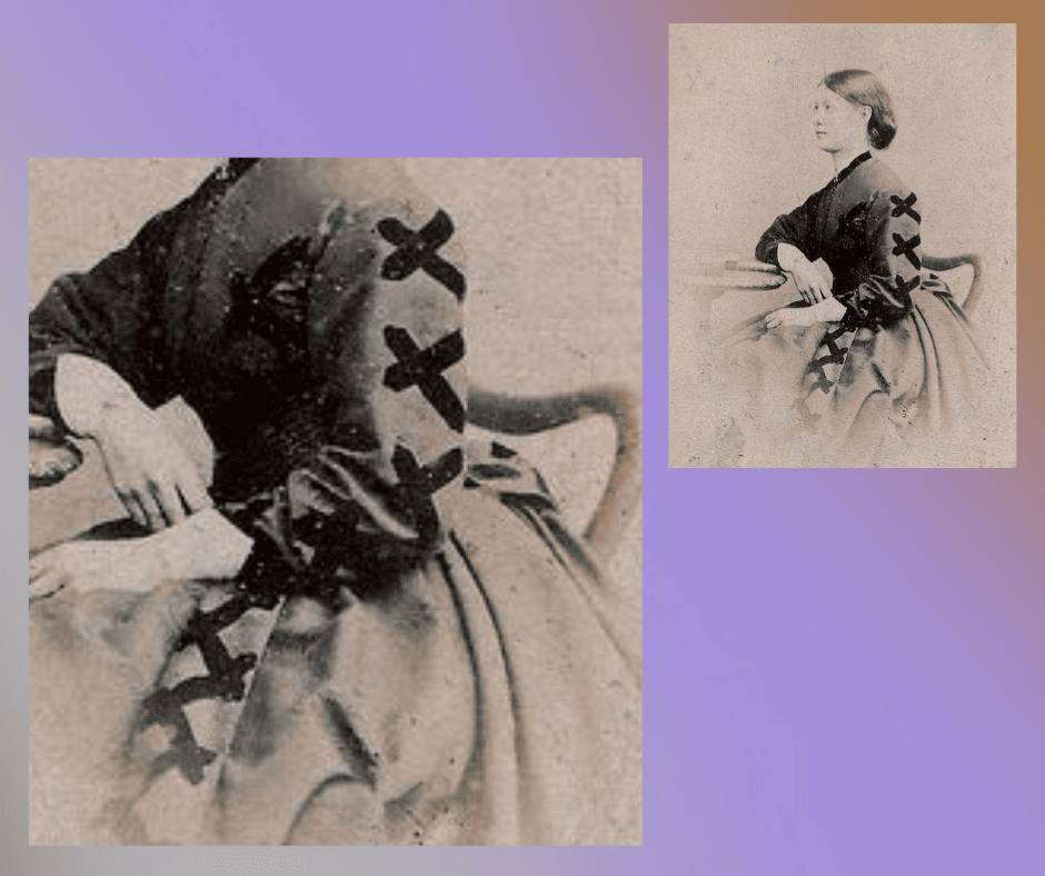 Lata 1860s - suknia z naszyciami