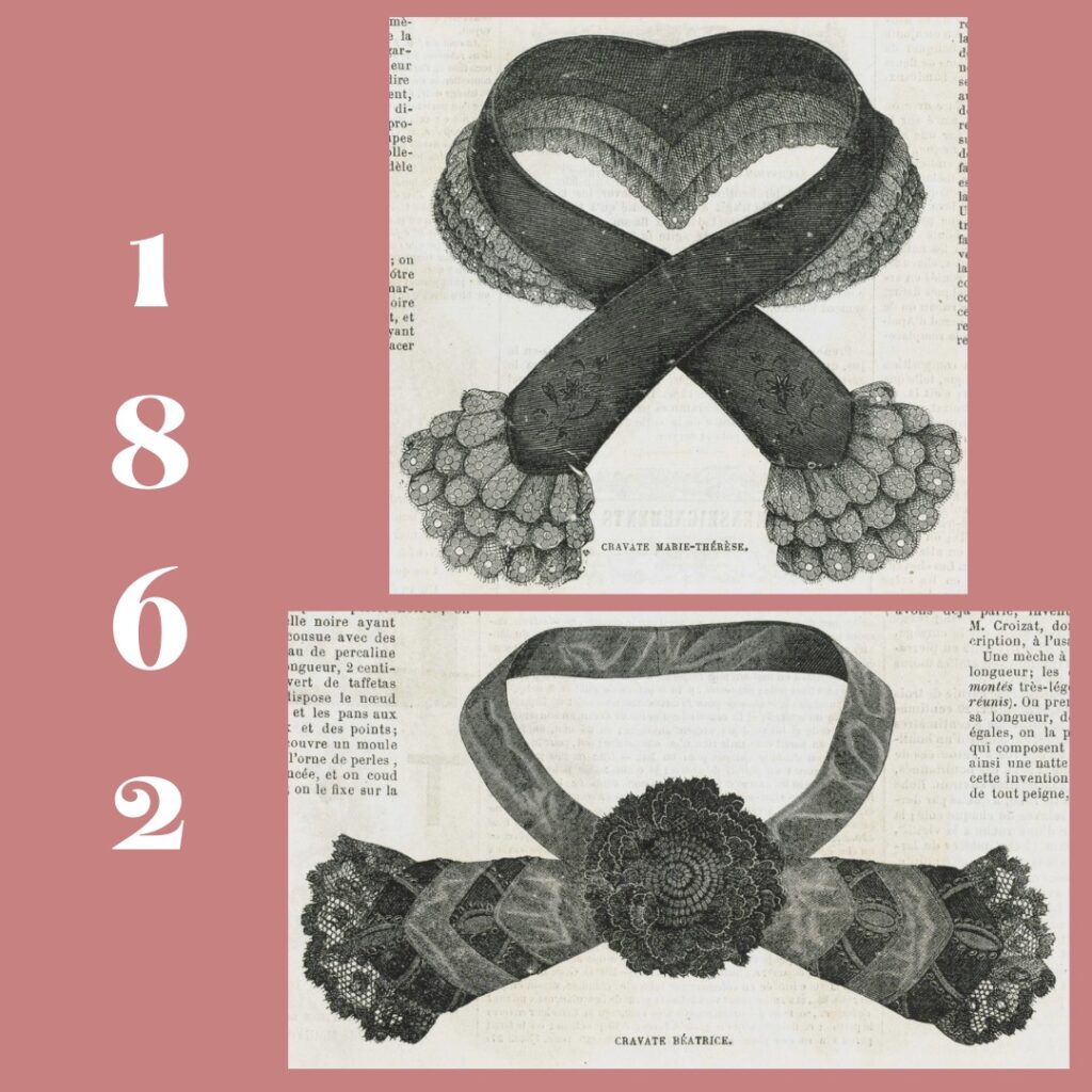 1862 dwie damskie krawatki do sukien na krynolinie